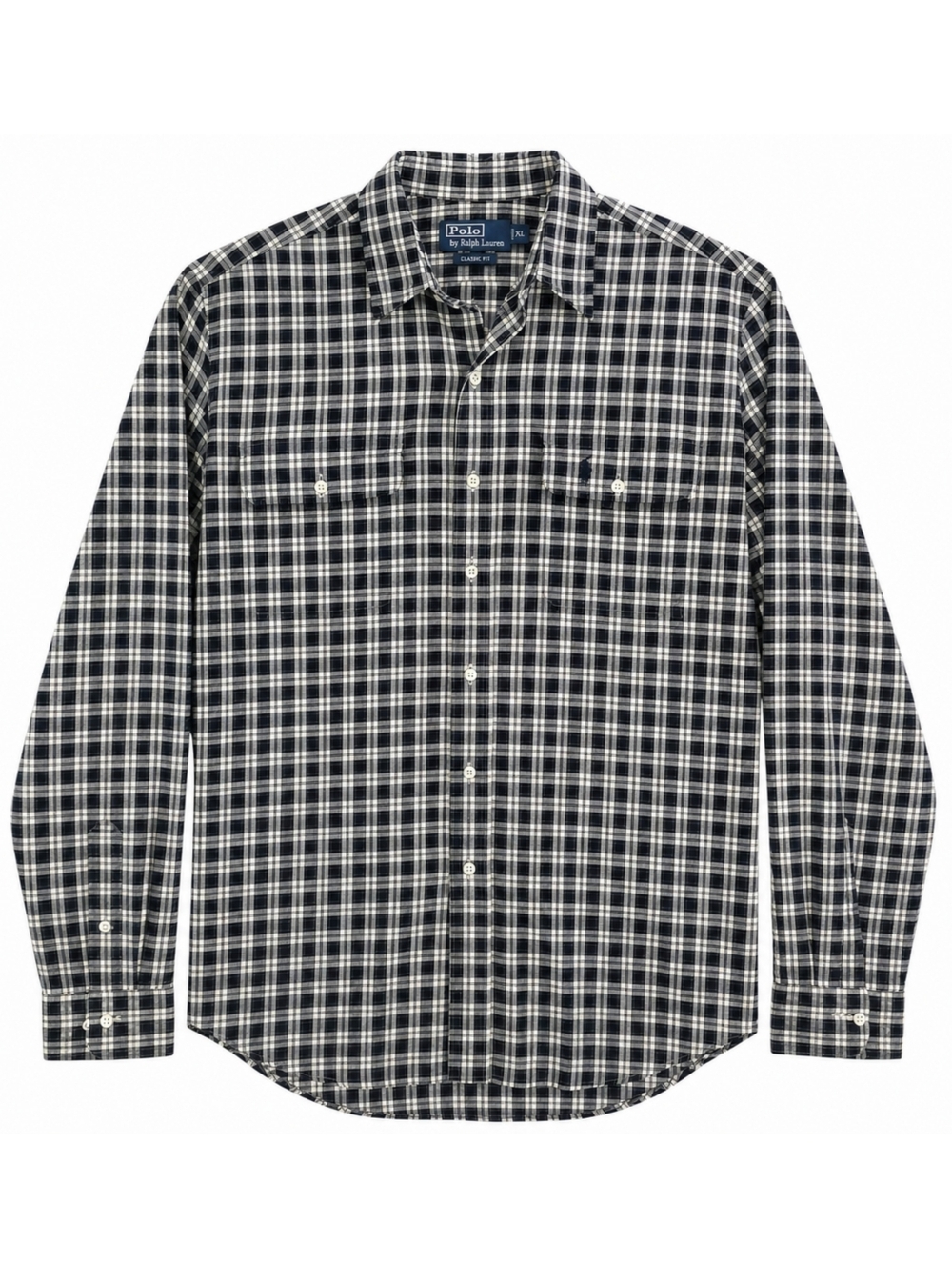Polo Ralph Lauren Plaid Button Down Shirt XL Black Classic Fit Double Pocket